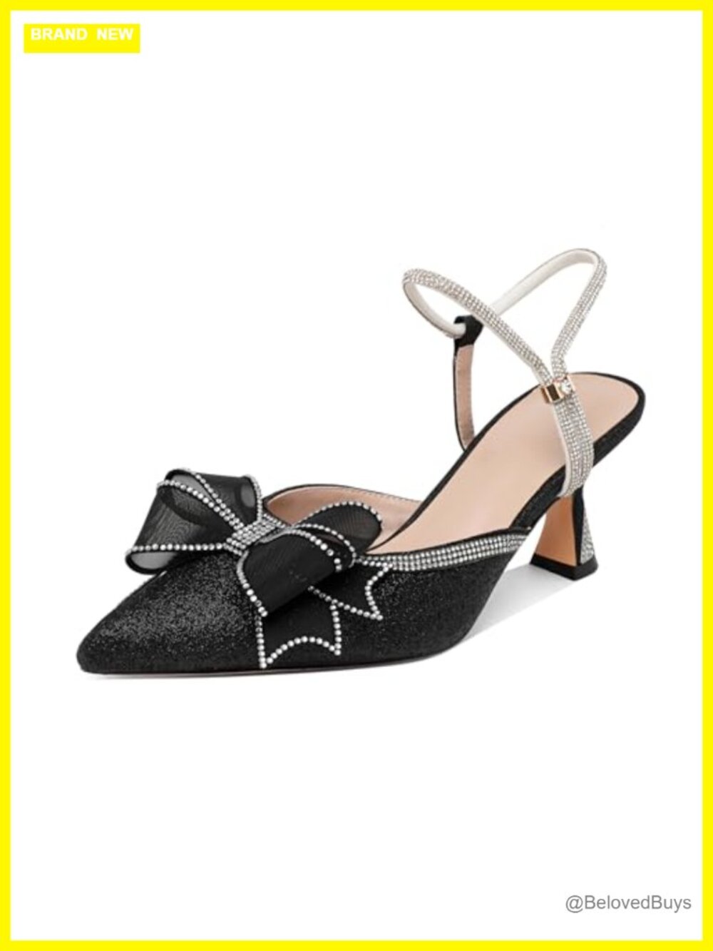 Rhinestone Bow Kitten Heel Pumps Slingback Ankle Strap Heels for Wedding Party